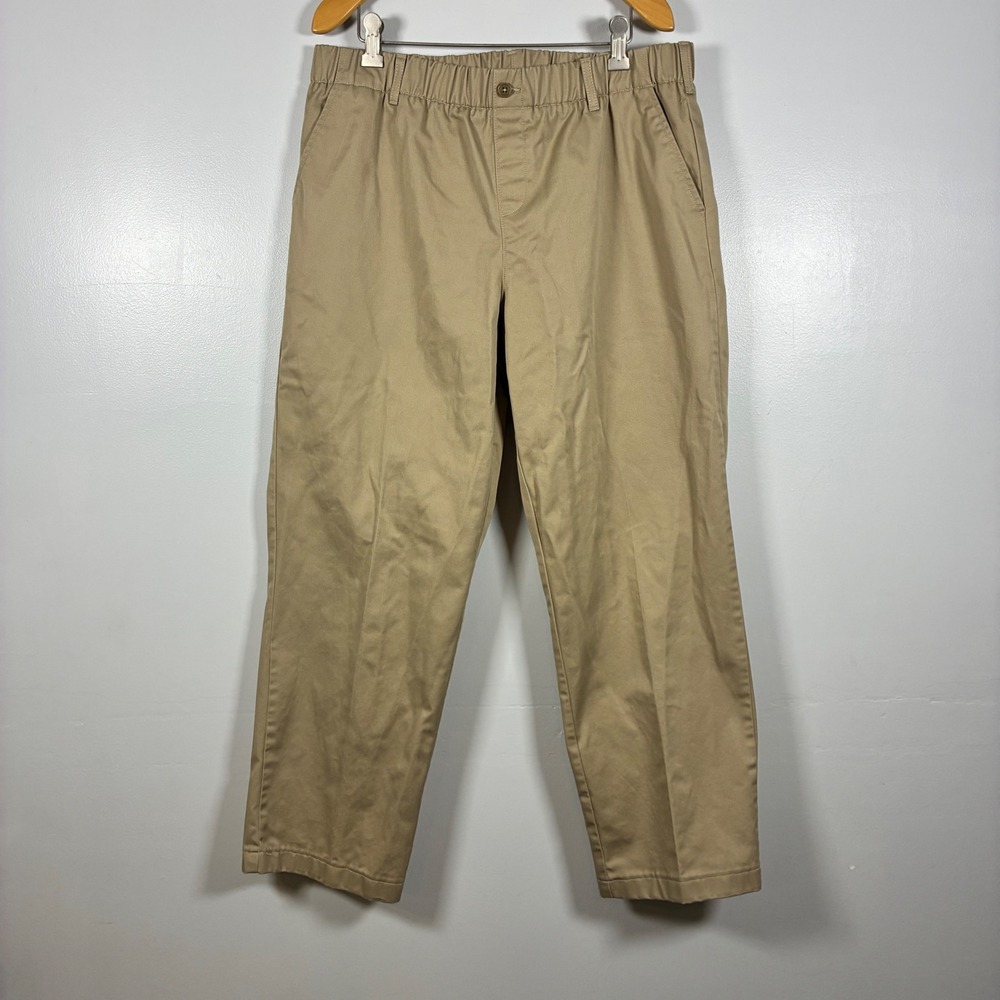 2 Lands End Chino Pants 14 Blue Tan Elastic Waist School Uniform Preppy Classic